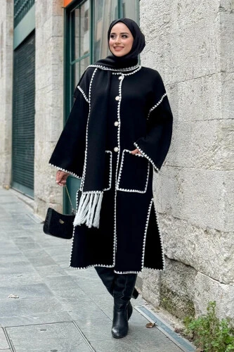 Triko Atkılı Hırka 12156 Siyah - 7