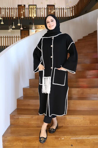 Triko Atkılı Hırka 12156 Siyah - 11