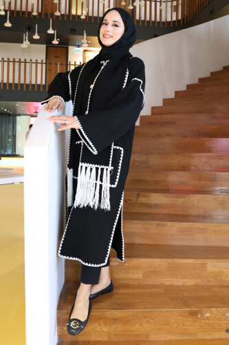 Triko Atkılı Hırka 12156 Siyah - 12