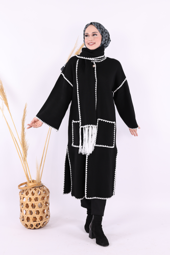 Triko Atkılı Hırka 12156 Siyah - Bym Fashion (1)