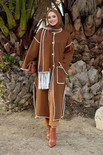 Triko Atkılı Hırka 12156 Taba - 6