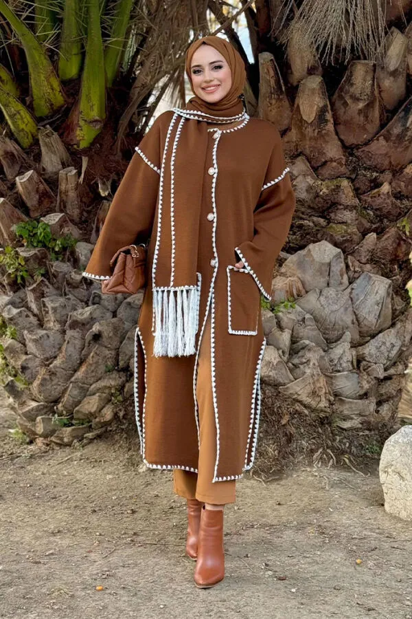 Triko Atkılı Hırka 12156 Taba - 6