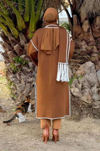 Triko Atkılı Hırka 12156 Taba - 7