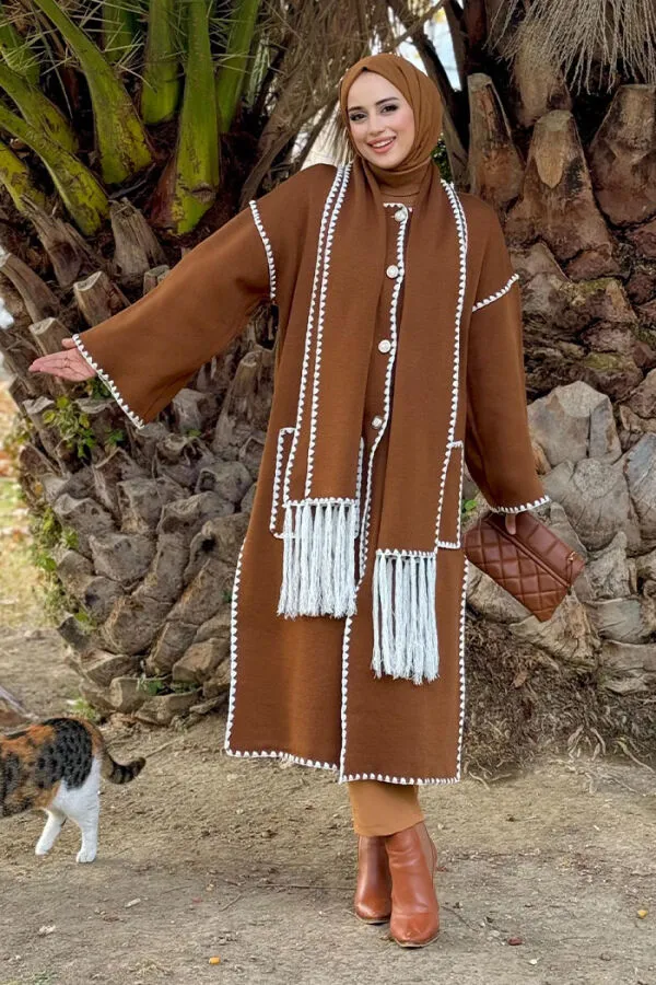 Triko Atkılı Hırka 12156 Taba - 8