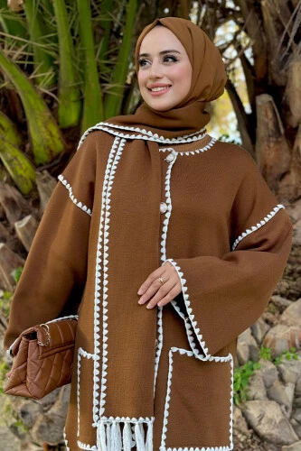 Triko Atkılı Hırka 12156 Taba - 9