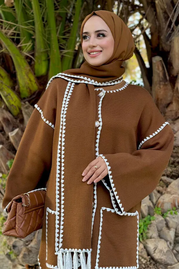 Triko Atkılı Hırka 12156 Taba - 9