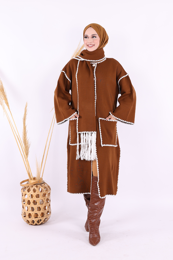 Triko Atkılı Hırka 12156 Taba - 1