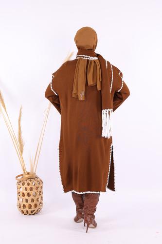 Triko Atkılı Hırka 12156 Taba - 3