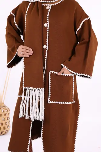 Triko Atkılı Hırka 12156 Taba - 5