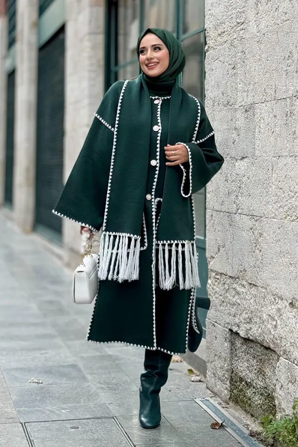 Triko Atkılı Hırka 12156 Zümrüt - 6