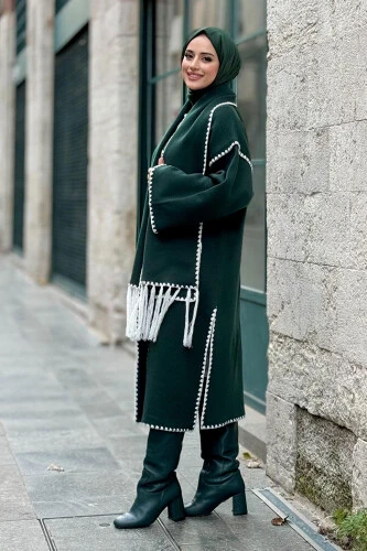 Triko Atkılı Hırka 12156 Zümrüt - 8