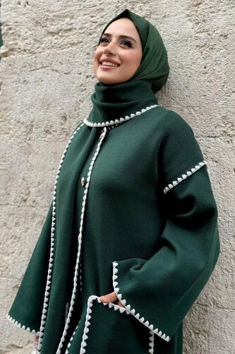 Triko Atkılı Hırka 12156 Zümrüt - 9