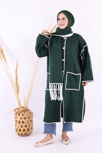 Triko Atkılı Hırka 12156 Zümrüt - Bym Fashion