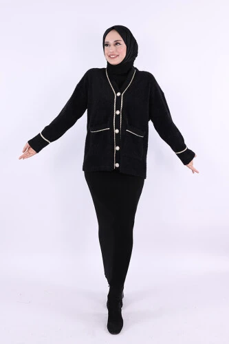 İnci Detay Sakallı Hırka 12620 Siyah - 6