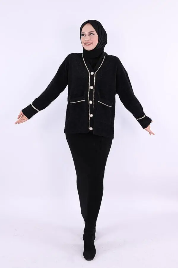 İnci Detay Sakallı Hırka 12620 Siyah - 6