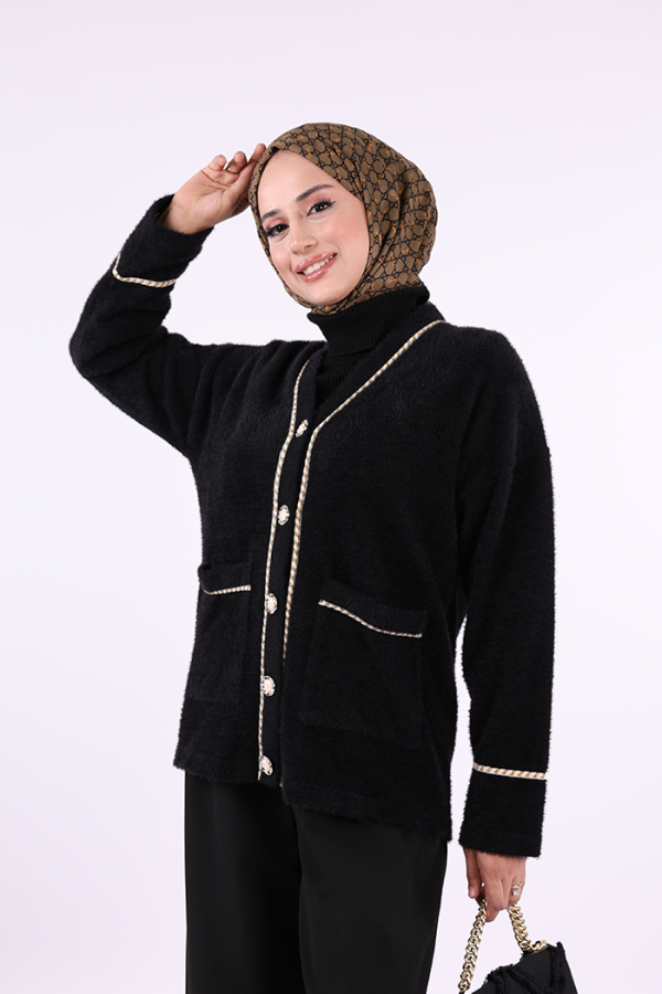 İnci Detay Sakallı Hırka 12620 Siyah - 4