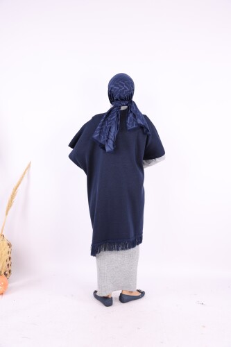 Şal Bağlamalı Triko Panço 12630 Lacivert - 6