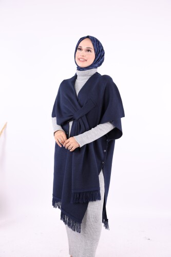 Şal Bağlamalı Triko Panço 12630 Lacivert - 7
