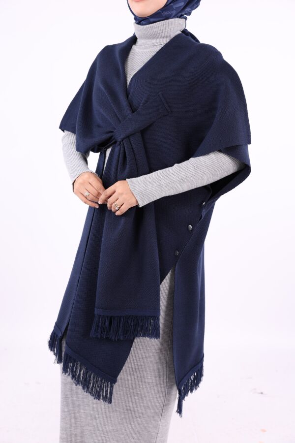 Şal Bağlamalı Triko Panço 12630 Lacivert - 8