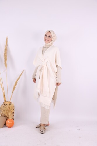 Şal Bağlamalı Triko Panço 12630 Taş - 5