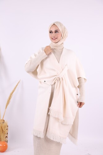 Şal Bağlamalı Triko Panço 12630 Taş - 6
