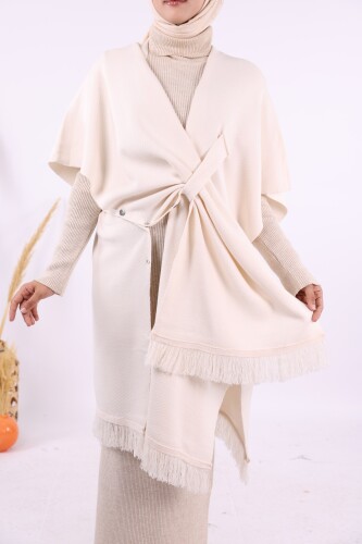 Şal Bağlamalı Triko Panço 12630 Taş - 7