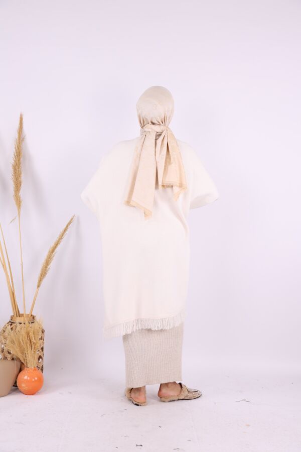 Şal Bağlamalı Triko Panço 12630 Taş - 8