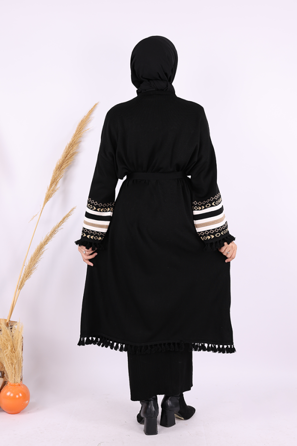 Etrik İşlemeli Triko Kimono 12675 Siyah - 3