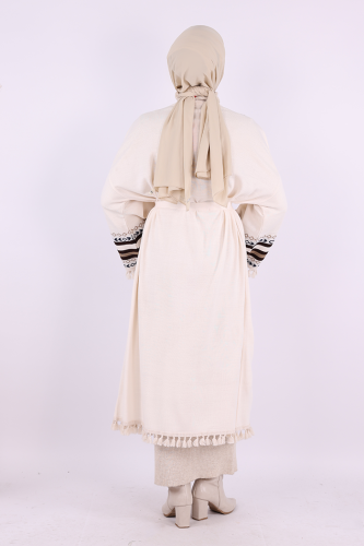 Etrik İşlemeli Triko Kimono 12675 Taş - 4