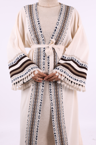 Etrik İşlemeli Triko Kimono 12675 Taş - 6