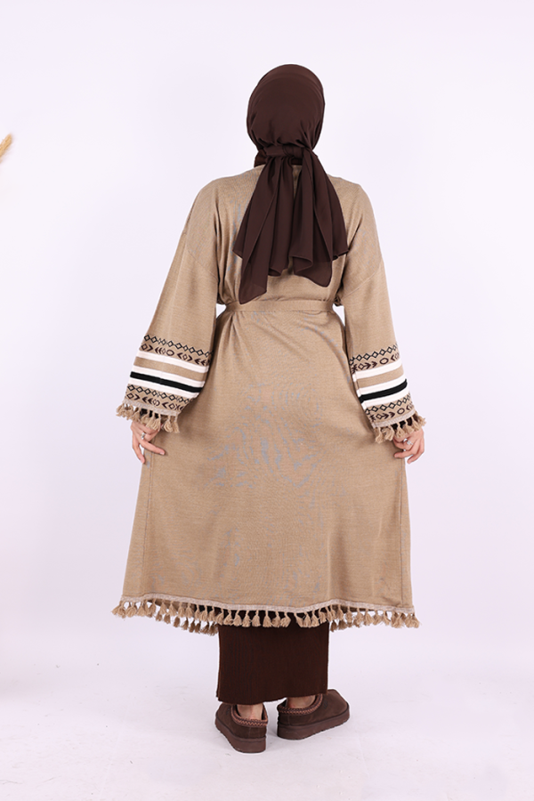 Etrik İşlemeli Triko Kimono 12675 Vizon - 3