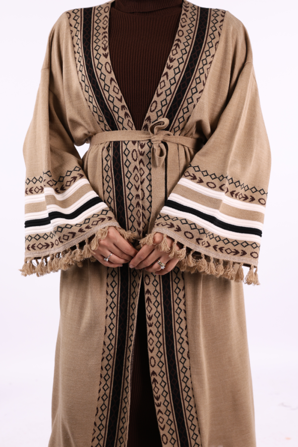 Etrik İşlemeli Triko Kimono 12675 Vizon - 5