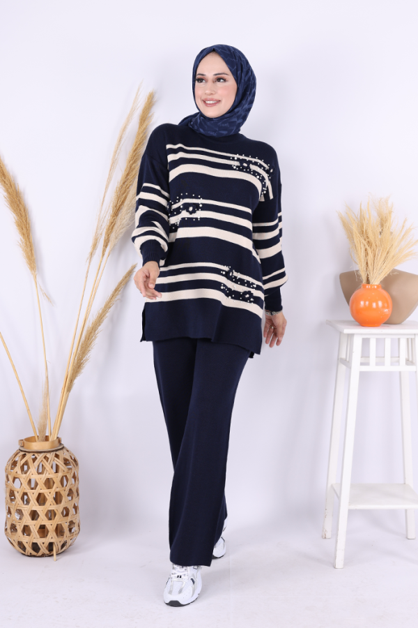 Çizgili Triko Takım 1635 Lacivert - 1