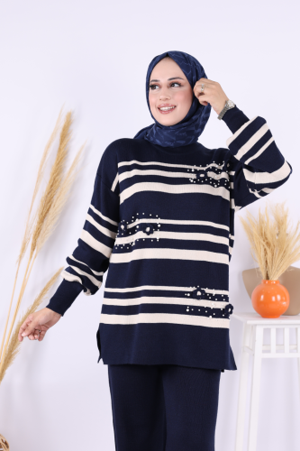 Çizgili Triko Takım 1635 Lacivert - 4