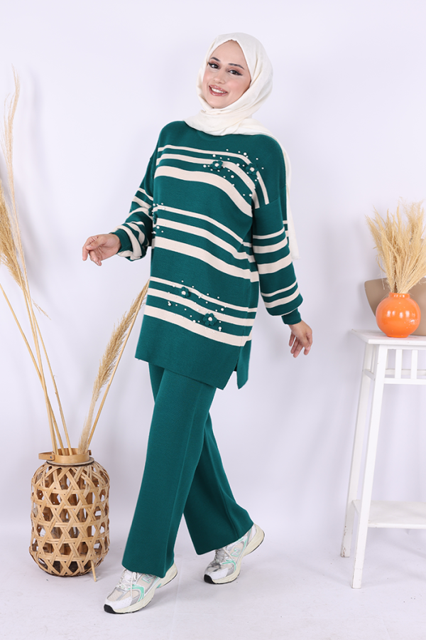 Çizgili Triko Takım 1635 Zümrüt - 2