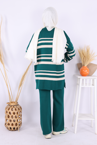Çizgili Triko Takım 1635 Zümrüt - 3