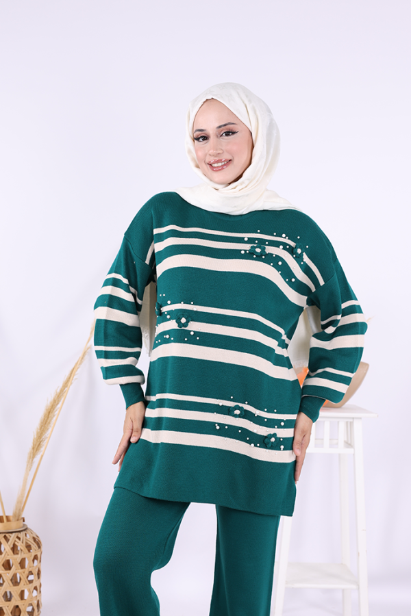 Çizgili Triko Takım 1635 Zümrüt - 4