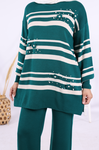 Çizgili Triko Takım 1635 Zümrüt - 5