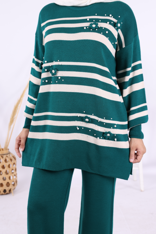 Çizgili Triko Takım 1635 Zümrüt - 5