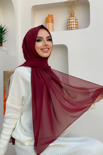 2019 Şifon Şal Bordo - Bym Fashion