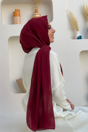 2019 Şifon Şal Bordo - 3