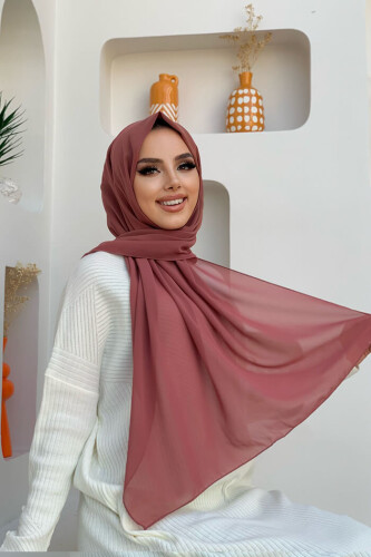 2019 Şifon Şal Gül Kurusu - Bym Fashion