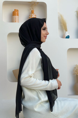 2019 Şifon Şal Siyah - 2