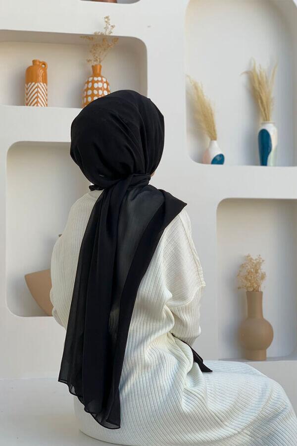 2019 Şifon Şal Siyah - 3