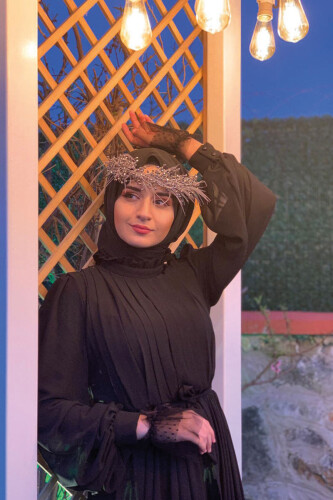 2020 Şifon Şal Siyah - 1