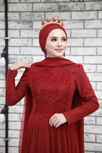 2021 Silvery Shawl Claret Red - Bym Fashion