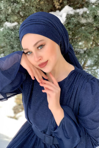 2021 Silvery Shawl Navy - Bym Fashion
