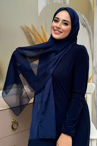 2049-1 Tek katlı janjan şal Lacivert - Bym Fashion