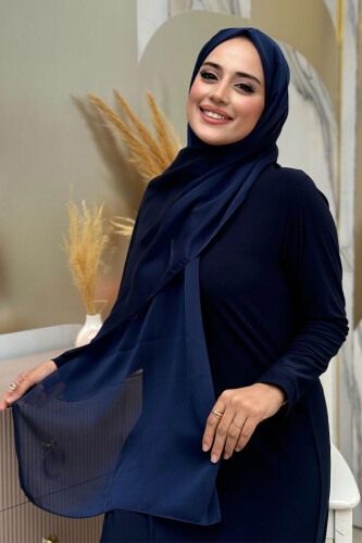 2049-1 Tek katlı janjan şal Lacivert - Bym Fashion (1)