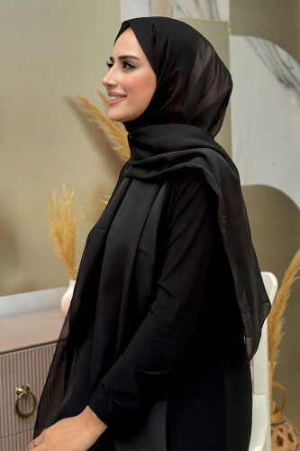 2049-1 Tek katlı janjan şal Siyah - Bym Fashion (1)